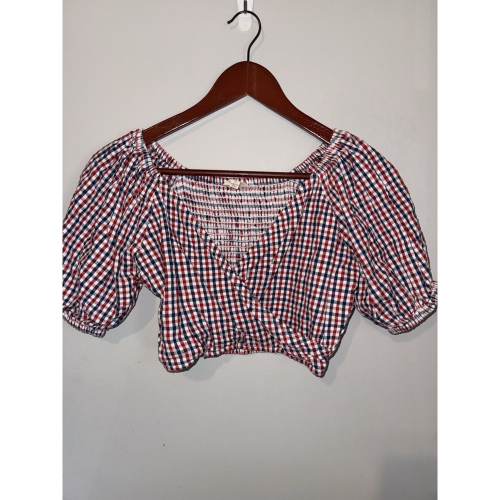 SIM & SAM Puff Sleeve Gingham Crop Top Small Smock Cowgirl Cottagecore